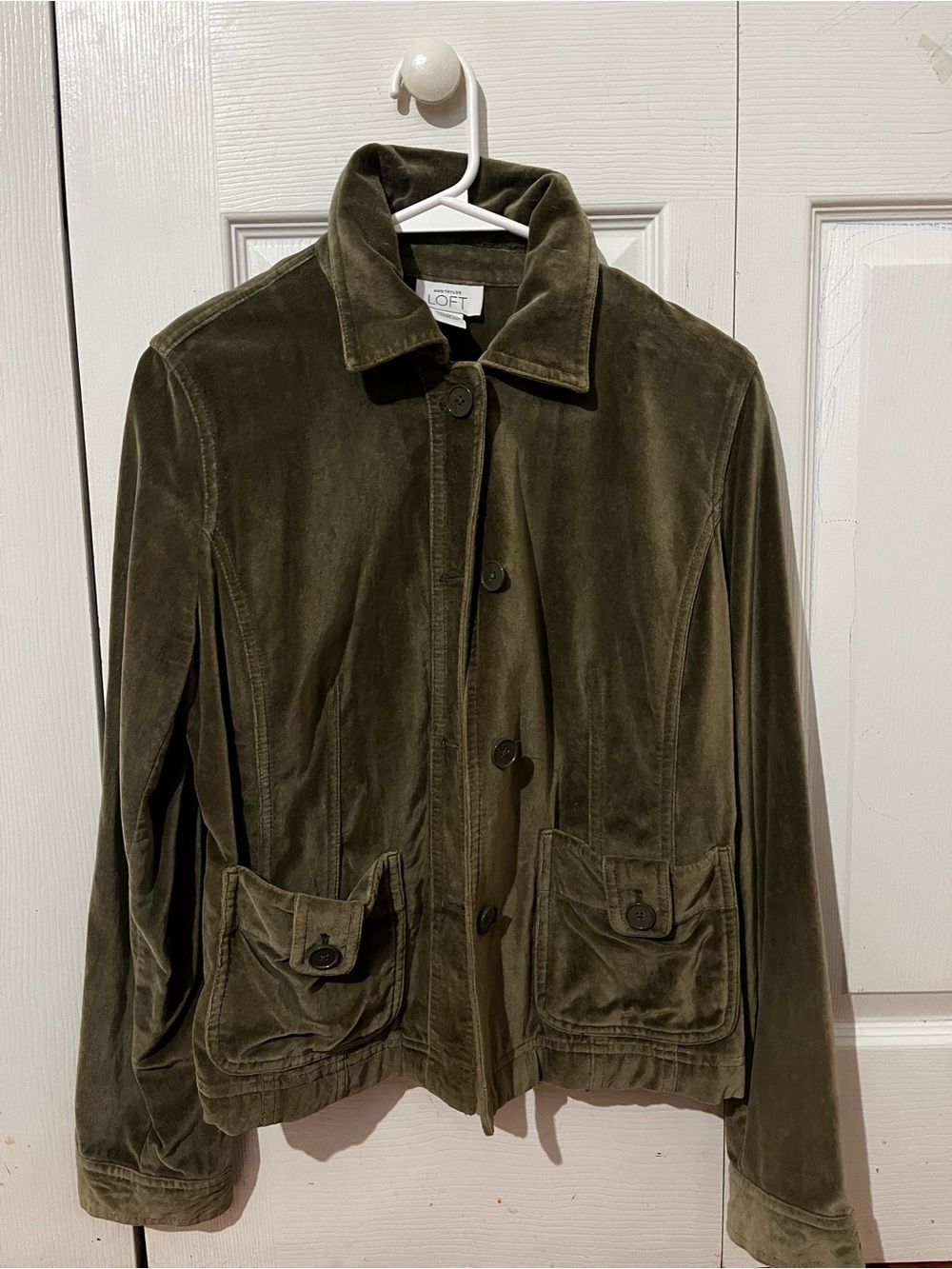 LOFT Olive Green Velvet Utility Jacket